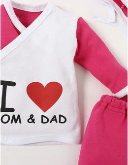 Costumas 5 piese I Love MOM DAD ciclam 2