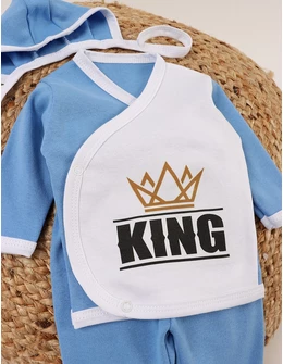 Costumas 5 piese, King, alb-albastru