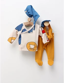 Costumas 5 piese Lion, crem-albastru-galben