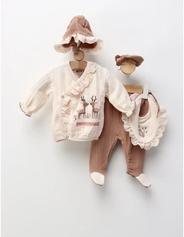 Costumas 5 piese Muselina, Caprioare, cu bej
