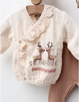 Costumas 5 piese Muselina, Caprioare, cu bej