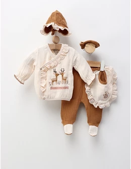 Costumas 5 piese Muselina, Caprioare, cu maro