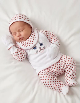 Costumas 5 piese ochisori 0-3 luni rosu