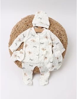 Costumas 5 piese, Toy Bear, alb-bej