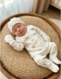 Costumas 5 piese, Toy Bear, alb-bej 56 (0-1 luni)