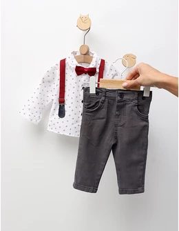 Costumas elegant, Iacob, alb-visiniu-gri