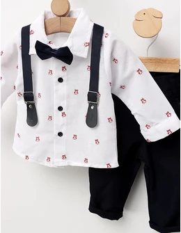 Costumas elegant, Vicentiu, alb-bleumarin