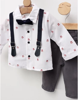 Costumas elegant, Vicentiu, alb-bleumarin-gri