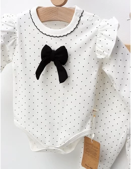 Costumas pentru fetite, cu buline, alb-negru