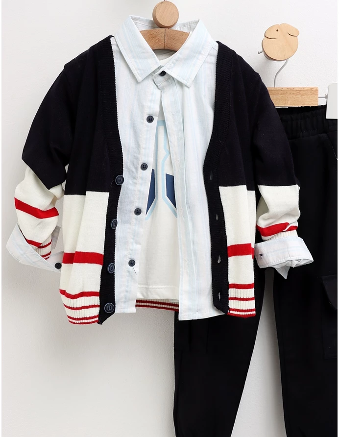 Set haine copii cu cardigan, cămașă și pantaloni, bumbac confortabil picture - 2