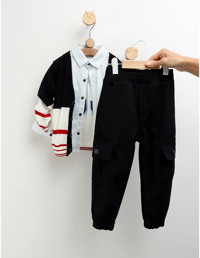 Set haine copii cu cardigan, cămașă și pantaloni, bumbac confortabil picture - 3