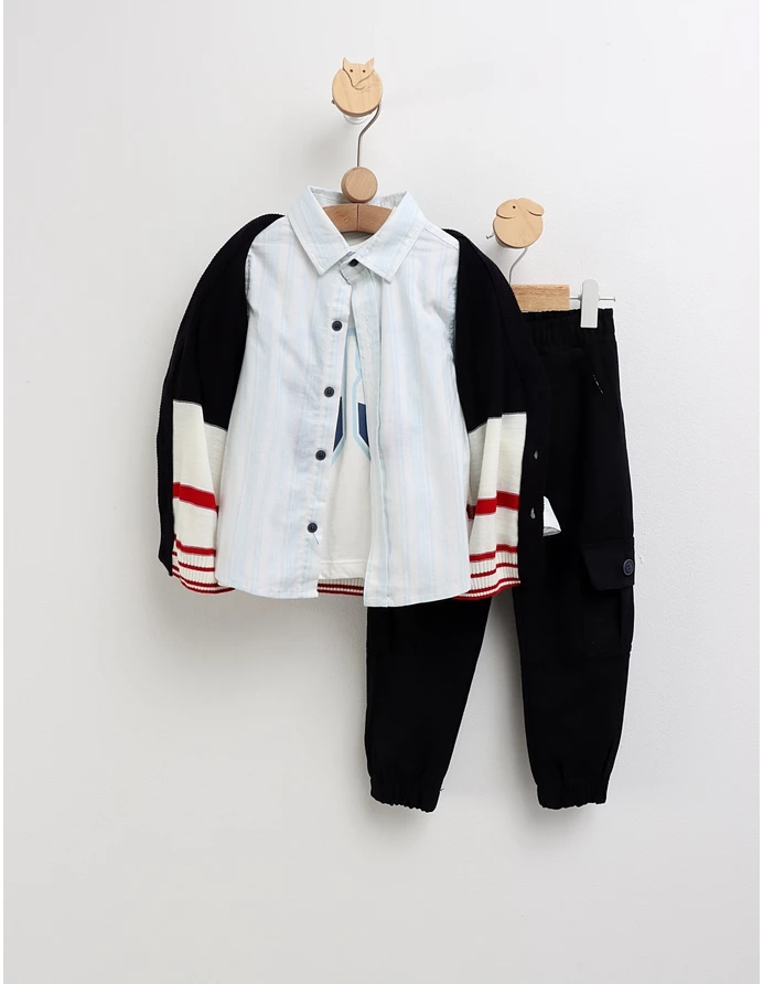 Set haine copii cu cardigan, cămașă și pantaloni, bumbac confortabil picture - 4