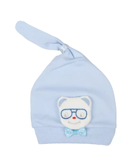 Fes bumbac chip de ursulet cu ochelari model bleu-bleu