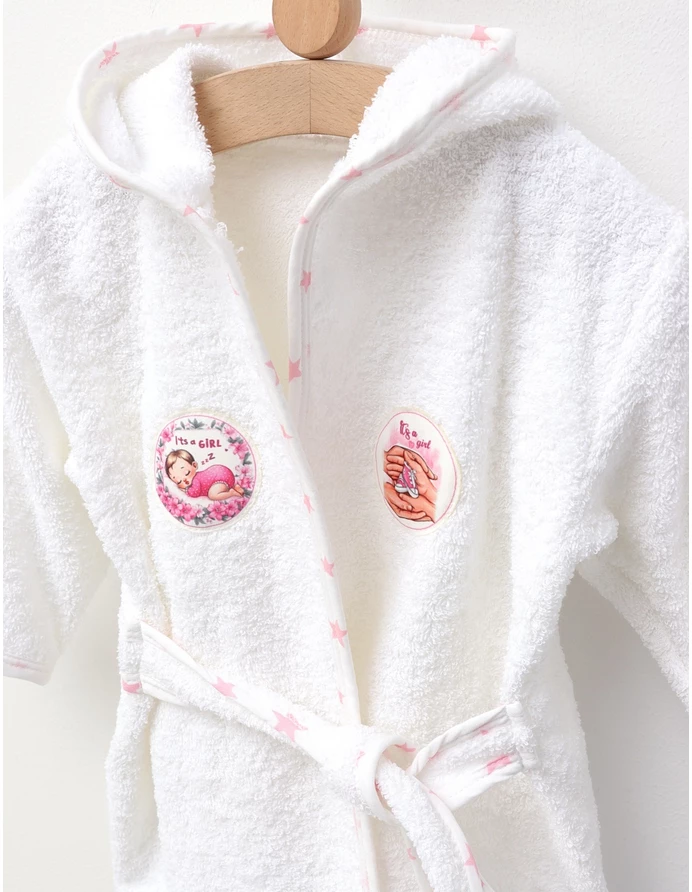 Halat de baie It s A Girl, alb-roz picture - 2