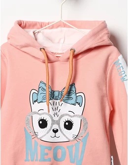 Hanorac cu gluga MEOW model coral 2