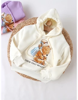 Hanorac ecru, fetita cu ursulet