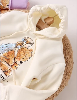 Hanorac ecru, fetita cu ursulet