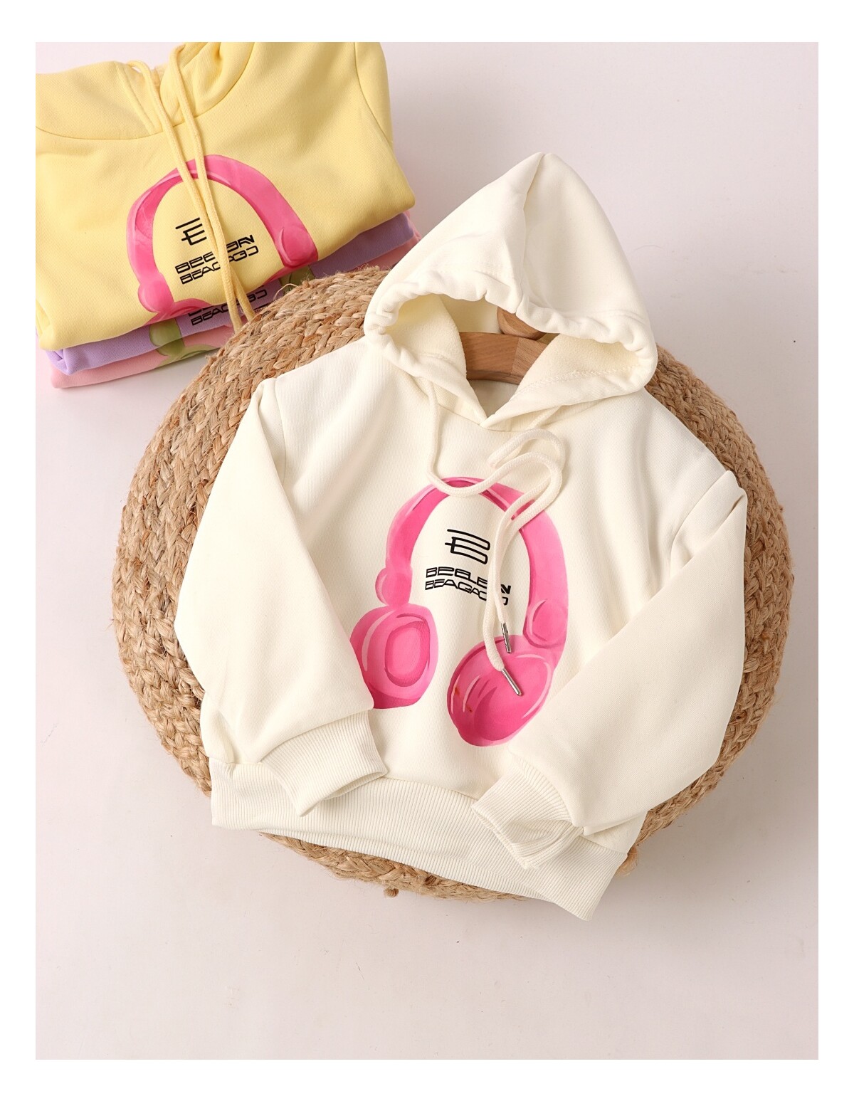 Hanorac ecru fetite casti roz