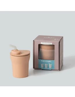 Pahar cu capac si pai antrenament bebelusi Miniware 1-2-3 Sip!, 100% din materiale naturale biodegradabile, Toffee 2