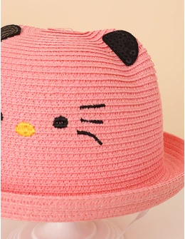 Palarie de paie Hello KittyX coral 2