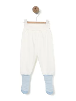 Pantaloni cu sosete incorporate alb-bleu 1