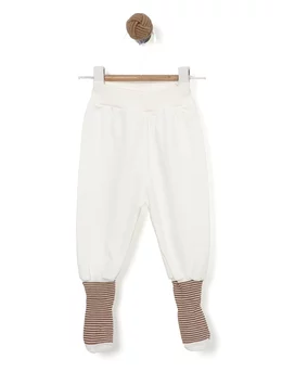 Pantaloni cu sosete incorporate alb-maro 1