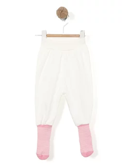 Pantaloni cu sosete incorporate alb-roz