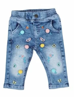 Pantaloni de blug cu floricele și ciucurasi 92(18-24 luni)