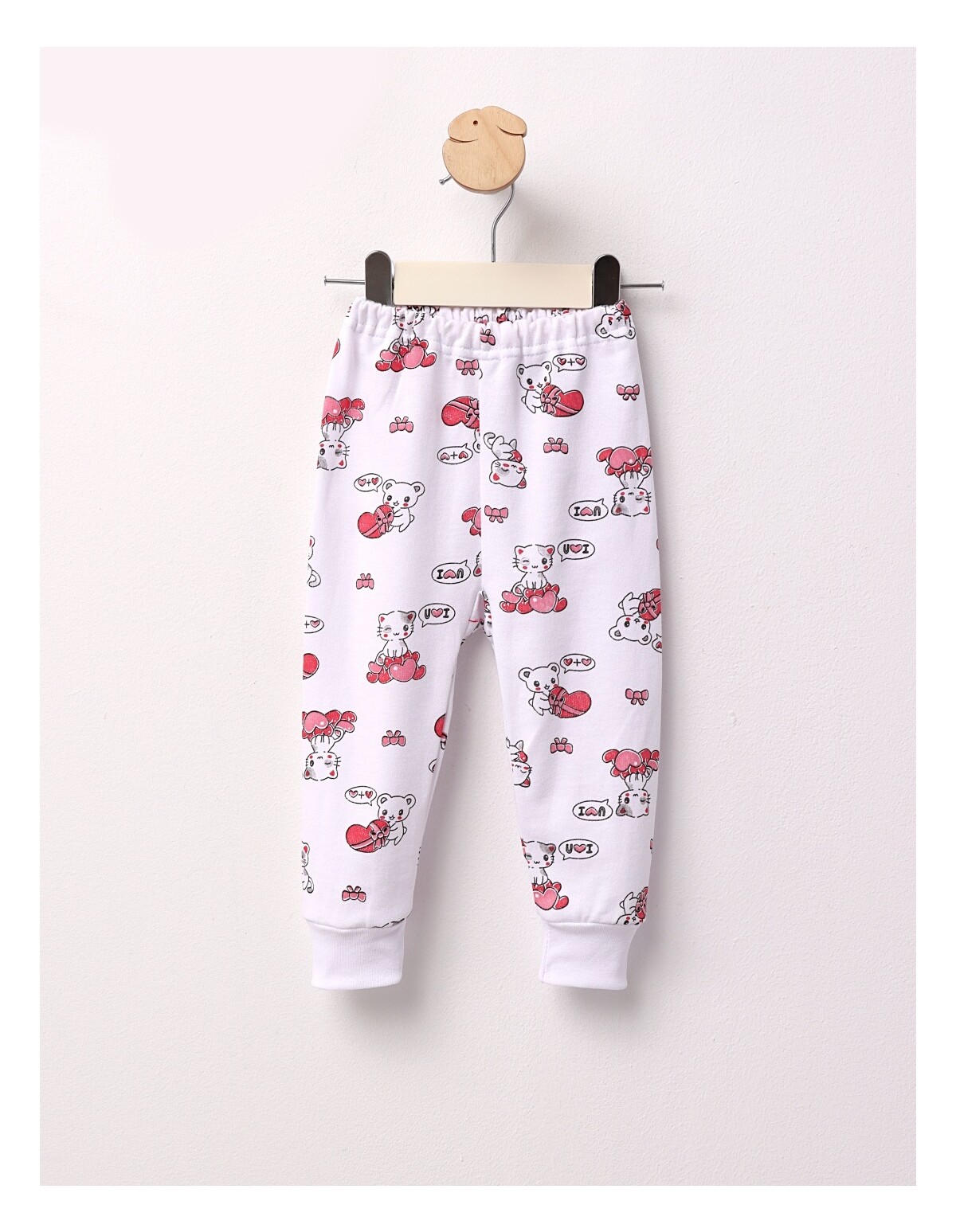 Pantaloni Love Cats alb-rosu