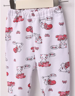 Pantaloni Love Cats alb-rosu