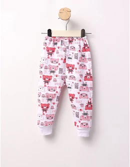 Pantaloni Teddy Bear alb-rosu