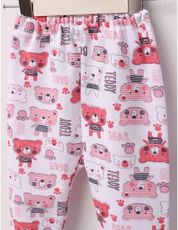 Pantaloni Teddy Bear alb-rosu