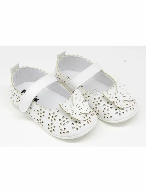 Pantofiori eleganti fetite cu fluturas model alb