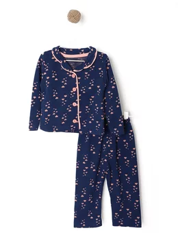 Pijama bleumarin cu inimioare coral 98 (24-36 luni)