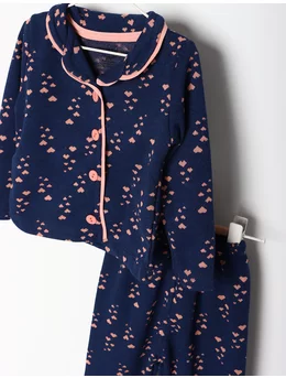 Pijama bleumarin cu inimioare coral 2