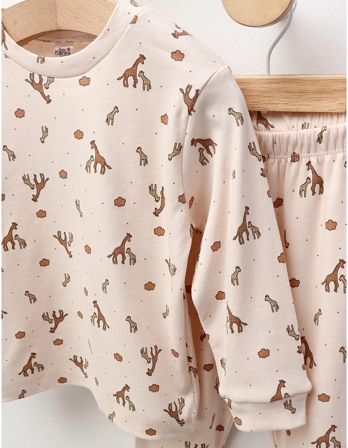Pijama Familie Girafe, model crem picture - 2
