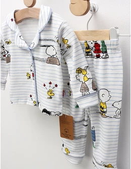 Pijama imprimata Snoopy si Charlie, alb-blue