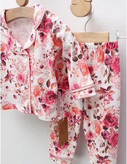 Pijama imprimata Trandafiri, cu roz
