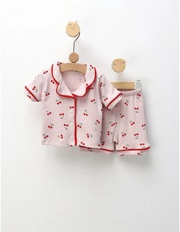 Pijama MS, Cu Ciresele, roz prafuit-rosu