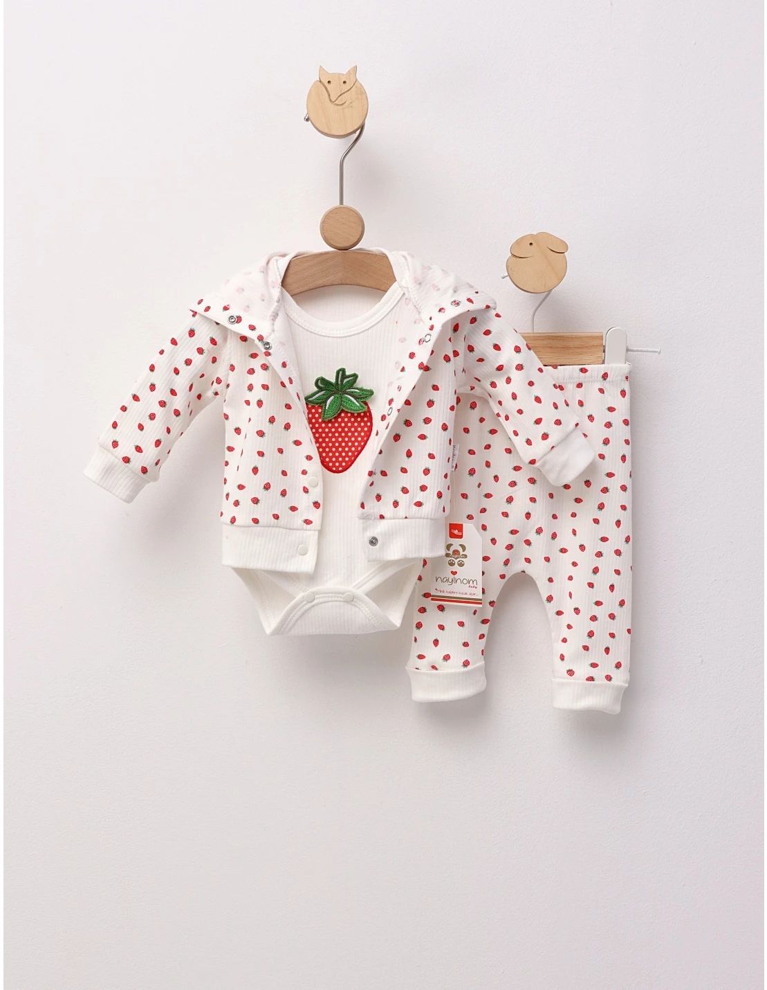 Set 3 piese Strawberry, model alb