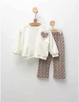 Compleu cu print leopard Sophia, alb-corai