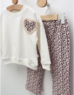 Compleu cu print leopard Sophia, alb-roz