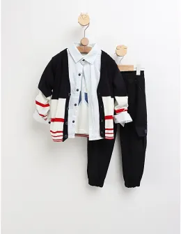 Set haine copii cu cardigan, cămașă și pantaloni, bumbac confortabil
