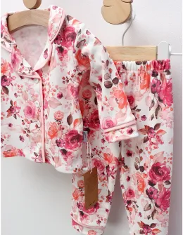 Pijama imprimata Trandafiri, cu roz