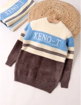 Pulover Mohair, Xeno-T, alb-albastru-maro