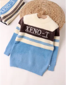 Pulover Mohair, Xeno-T, alb-maro-albastru