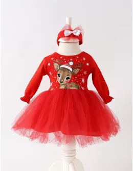Rochita cu bentita Craciun Cute Deer rosu