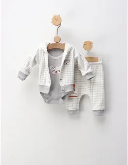 Set 3 piese, Fetita Urs si Fundita, cu alb-gri
