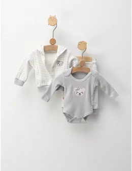 Set 3 piese, Fetita Urs si Fundita, cu alb-gri