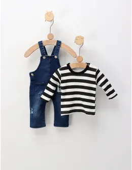 Set cu salopeta de blug + bluza, albastru